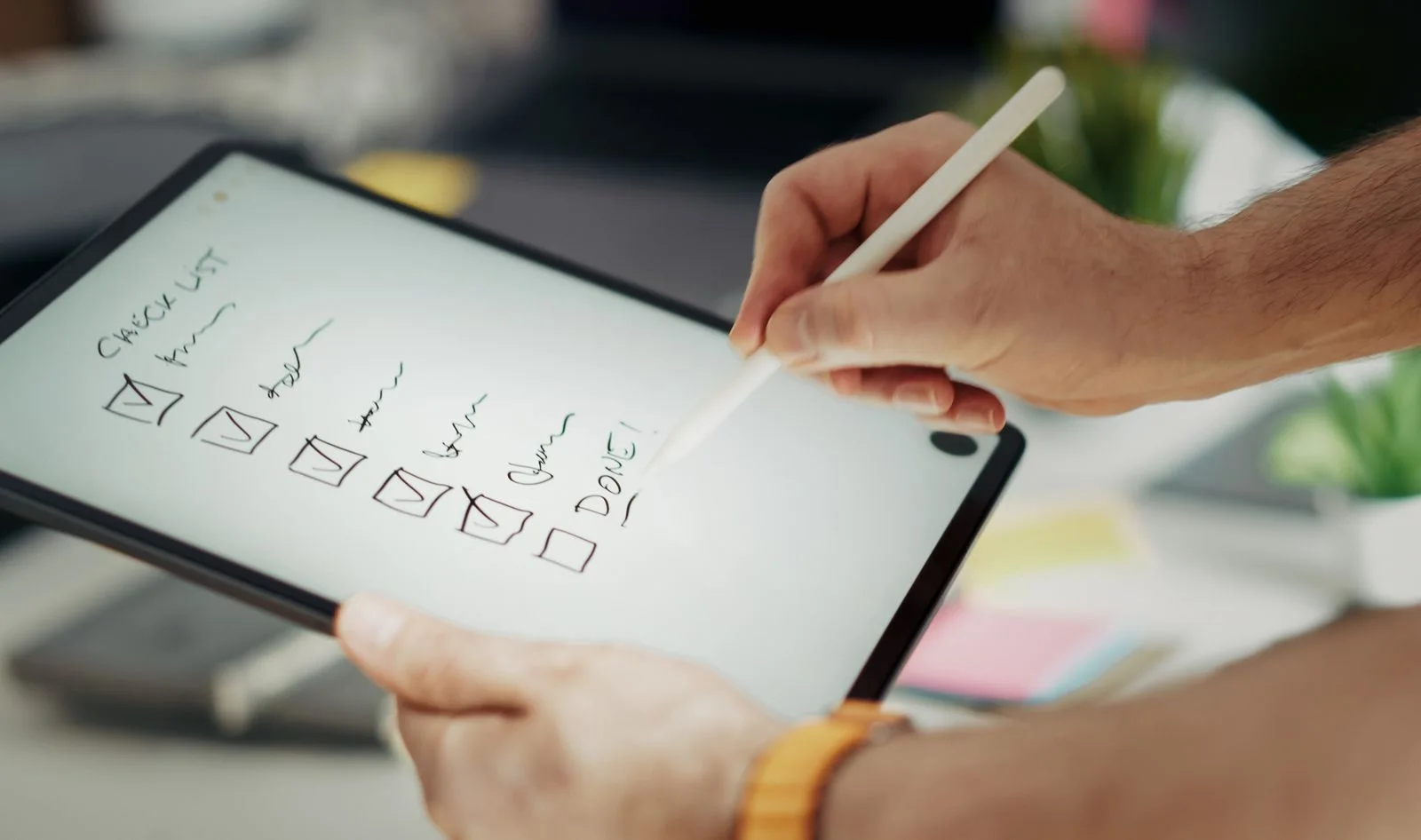 Digitally annotating a completed practice checklist on a tablet